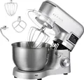 Produktbild: KLAMER Küchenmaschine Classic 1400 W – 5,5 L Rührschüssel aus Edelstahl, Knet-, Rühr- & Schneebesenaufsatz, Timer & LED-Display, stabile Saugnapffüße, ideal für Brot-, Kuchen- & Pizzateig