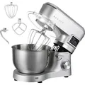 Produktbild: KLAMER Küchenmaschine Classic 1400 W – 5,5 L Rührschüssel aus Edelstahl, Knet-, Rühr- & Schneebesenaufsatz, Timer & LED-Display, stabile Saug... - Silber