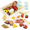 Produktbild: Smartwo Kinderküche Zubehör Holz Lebensmittel zum Schneiden, Spielküche Zubehör Frühstück Set, Küchenzubehör für Rollenspiele, Holzspielzeug Küche 12PCS, Geschenk für Mädchen Jungen ab 3 Jahre