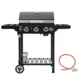Produktbild: Royal Gourmet 3 Brenner Gasgrill Grillwagen mit Klappbaren Seitenablagen, Camping Grill mit Flascheständer, Standgrill mit Edelstahl Brenner 9 kW Schwarz