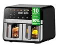 Produktbild: Jacgood 9L XXL Doppelkammer Heißluftfritteuse mit 2 Körben, 8 Programmen & Smart Finish – Dual Zone Airfryer, Touchscreen, Timer, fettarm & ölfrei
