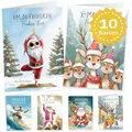Produktbild: LOViLEE 10x Weihnachtskarten inkl. extra Umschläge & Sticker im Geschenkset - hochwertige Klappkarten zu Weihnachten - Weihnachtskarten mit Umschlag Set in premium Qualität - Cartoon Aquarell