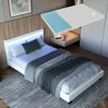 Produktbild: Polsterbett Verona 120x200 Cm Bettgestell Inkl. Led-beleuchtung, Lattenrost & Matratze Weiß Kunstleder Einzelbett Jugendbett - Juskys