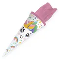 Produktbild: itenga Schultüte 35 cm Kawaii Tiere – Geschwister Schultüte mit Filzverschluss – kleine Zuckertüte Einschulung – Dino, Giraffe, Einhorn, Katze, Pinguin (Einhorn)