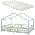 Produktbild: [en.casa] Hausbett, Mintgrün, Weiß, Textil, Kiefer, 120x200 cm, Kinder- & Jugendzimmer, Kindermöbel, Kinderbetten, Hausbetten