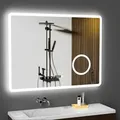 Produktbild: GIMBELEN LED Badezimmer Spiegel mit Uhr, 3 Lichtfarben, Dimmbar, 3-facher Vergrößerung, Anti-Beschlag, Speicherfunktion, IP44 wasserdicht, 80 x 6... - Silber