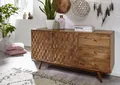 Produktbild: Sideboard Akazie 145x42x75 natur lackiert Holz Mosaik Muster Retro-Look Kommode