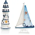 Produktbild: 2-teiliges maritimes Deko-Set - Dekoratives Holz-Segelschiff 27 cm und