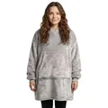 Produktbild: NYVI IamFlauschi Hoodie Decke mit Ärmeln, Kapuze und Kängurutasche - Mit flauschiger Sherpa Innenseite - Tragbare Flanell Decke zum Anziehen für Erwachsene & Jugendliche - S/M 75x75 cm Grau