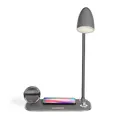 Produktbild: Nachttischlampe LED Dimmbar in Grau mit Induktion Ladefunktion und Bluetooth Lautsprecher - Kabelloses Ladegerät Qi Ladestation mit Licht - Wireless Charger Drahtloses Schnellladen für Schreibtisch