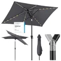 Produktbild: Sekey Aluminum Solar-Sonnenschirm mit LED-Beleuchtung 210x140cm, UV50+ Rechteckiger Balkon-Garten-Schirm, Solarlampe & Kurbelsystem, Grau