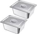 Produktbild: VEVOR Gastronormbehälter Hotelpfanne (1/2-Größe) 2 Stk. 9 L, wiederverwendbare Behälter (148 mm tief), rostfreie Catering-Aufbewahrung, Panierschale Speisebehälter mit Deckel für Party Buffet