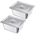 Produktbild: VEVOR Gastronormbehälter Hotelpfanne (1/2-Größe) 2 Stk. 9 L, wiederverwendbare Behälter (148 mm tief), rostfreie Catering-Aufbewahrung, Panierschale Speisebehälter mit Deckel für Party Buffet