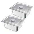 Produktbild: VEVOR Gastronormbehälter Hotelpfanne (1/2-Größe) 2 Stk. 9 L, wiederverwendbare Behälter (148 mm tief), rostfreie Catering-Aufbewahrung, Panierschale Speisebehälter mit Deckel für Party Buffet
