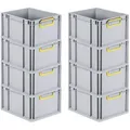 Produktbild: PROREGAL SuperSparSet 8x Eurobox NextGen Color, HxBxT 22x30x40cm, 20 Liter, Griffe gelb zu, Grau, Eurobehälter, Box, Transportbehälter