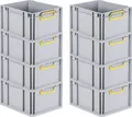 Produktbild: SuperSparSet 8x Eurobox NextGen Color | HxBxT 22x30x40cm | 20 Liter | Griffe gelb geschlossen | Glatter Boden | Eurobehälter, Transportbox, Transportbehälter, Stapelbehälter