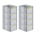Produktbild: PROREGAL SuperSparSet 8x Eurobox NextGen Color | HxBxT 22x30x40cm | 20 Liter | Griffe gelb geschlossen | Glatter Boden | Eurobehälter, Transportbox, Transportbehälter, Stapelbehälter