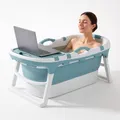 Produktbild: FlinQ faltbare Badewanne – für Erwachsene – zusammenklappbar – mobiles Sitzbad – auch für Kinder – 121 cm – Blau