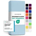 Produktbild: Jacobson Spannbettlaken aus 100% Baumwolle, Jersey Bettlaken 160 g/m2, Spannbetttuch mit Gummizug, OEKO-TEX®, pflegeleicht, viele Farben blau 120 - 130 cm x 200 cm