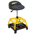 Produktbild: Farys Werkstattstuhl Drehhocker Mit Rückenlehne Höhenverstellbar Mit Werkzeugablage Und Rollen Mit Bremse 150 kg Belastbar Schwarz Gelb 360°