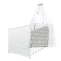 Produktbild: roba Babybett Set Little Stars - 70 x 140 cm - Kinderbett mitwachsend / umbaubar + komplette Textilien im Sterne Design - Höhenverstellbar - Holz weiß