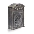 Produktbild: Relaxdays Briefkasten Antik Englischer Wandbriefkasten aus Aluguss mit breitem Briefschlitz für DIN A4 Umschläge HBT: 44,5 x 31 x 9,5 cm nostalgischer Postkasten mit rundem Dach, bronze