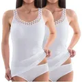 Produktbild: HERMKO Unterhemd 153310 Damen Hemd mit großer Spitze im 2er Pack aus 100% Bio-Baumwolle weiß 52/54 (XXL)