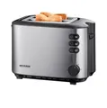 Produktbild: SEVERIN Automatik-Toaster, 850 W, wärmeisolierendes Edelstahlgehäuse, Brotscheibenzentrierung, Brötchen-Röstaufsatz, Defrost-/Aufwärmfunktion, Silber/Schwarz 665800