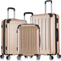 Produktbild: Flexot® F-2045 | 3er Kofferset | Gold - Koffer Set | Größen M Handgepäck | L & XL Trolley | Hartschalenkoffer | elastisch & robust | 360° Rollen | Reisegepäck | Reisekoffer | Koffer | Suitcase | Luggage
