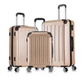Produktbild: Flexot® F-2045 Koffer, Handgepäck& 3tlg Kofferset (16 Farben zur Auswahl) Zwillingsrollen Bordcase Suitcase Reisekoffer Koffer Kofferset Trolleys Hartschale (3tlg. Set, Gold)
