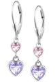 Produktbild: Limana Paar Ohrhänger 925 Silber Herz hängende Brisur Ohrringe für Kinder Mädchen rosa lila (Geschenk Weihnachten Geburtstag Nikolaus Ostern Weihnachtsgeschenk), Kinderohrringe Mädchenohrringe Kinderschmuck Schmuck