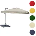 Produktbild: Gastronomie-Ampelschirm HWC-A96, 3,5x3,5m (Ø4,95m) Polyester/Alu 25kg ~ Flap, creme-grau mit Ständer, drehbar