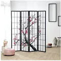 Produktbild: Homestyle4u Paravent Raumteiler Shoji Kirschblüten Muster Sichtschutz Schwarz Indoor Holz (4-teilig), Motiv, faltbar schwarz 176 cm x 179 cm x 2 cm