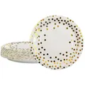 Produktbild: BOKFJBP 50 Stück Pappteller weiß gold, 18cm Pappteller Einwegpartyteller Geschirr für Happy Birthday Ostern, Hochzeit, Kindergeburtstag, Geburtstag, Abschlussparty