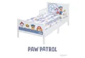 Produktbild: roba® Kinderbett Paw Patrol, Themenbett inkl. Bettwäsche & Lattenrost, Montessori Kleinderkinderbett aus Holz - Weiß / Blau