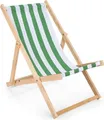 Produktbild: Liegestuhl grün-weiß gestreift klappbar aus Holz - Klappstuhl Klappliege Sonnenstuhl Strandstuhl Holzklappstuhl Sonnenstuhl Gartenliege