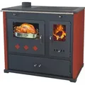 Produktbild: Praktik Lux Eco Holzherd mit Gusseisen-Kochplatte und Backofen – 9,5 kW Nennleistung – rote Seitenwände – Energieeffizienzklasse A+ - Rot/Schwarz