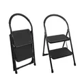 Produktbild: Ondis24 Klapptritt Hugo Trittleiter klappbare Leiter bis zu 150kg pulverbeschichteter Stahl extra Langer Softgriff (Schwarz, 2-stufig)