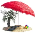 Produktbild: Kingsleeve® Sonnenschirm Hawaii Ø160cm Neigbar Höhenverstellbar UV Schutz 30+ Groß Rund Balkon Strand Strohschirm Strandschirm Bast Hawaiischirm Rot