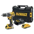 Produktbild: DEWALT Schlagbohrschrauber mit Brushless XR-Motor, inklusive zwei 18V 2,0Ah Lithium-Akkus, einem Multivoltage-Ladegerät und einem TSTAK-Koffer, DCD796D2-QW