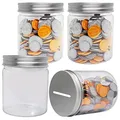 Produktbild: Mczcent Sparschwein Klein-4PACK, Sparbüchse Transparent für Münzen, Spardose Wenig Plastik Durchsichtig, Kleine Spardosen Piggy Coin Money Saving Bank Münzen Jar Box für Jungen Mädchen Kinder, Silber