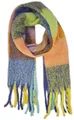 Produktbild: styleBREAKER Damen Webschal mit Karo Muster | Langer Schal mit dicken, langen Fransen | weicher Winter Strickschal warmes Material Stola, Farbe:Mint-Violett-Gelb