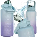 Produktbild: Motivationswasserflasche mit Zeitmarkierung und Strohhalm 2 Liter Sportflasche für Schule Job Fitnessstudio Outdoor-Aktivitäten 24496