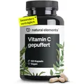 Produktbild: natural elements Vitamin C gepuffert 500mg – 120 vegane Kapseln – magenschonend, pH-neutral, säurefrei – aus Fermentation von Mais ohne Gentechnik gewonnen – in Deutschland entwickelt & laborgeprüft