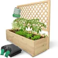 Produktbild: holz4home® Pflanzkasten mit Rankgitter XL aus Kiefernholz I 44x128x104 cm I Pflanzkübel mit Spalier I Hochbeet für Balkon als Sichtschutz