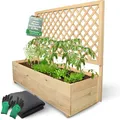 Produktbild: holz4home® Pflanzkasten mit Rankgitter XL aus Kiefernholz I 44x128x104 cm I inkl. Gartenhandschuhe & Vlies I Pflanzkübel mit Spalier I Hochbeet für Balkon als Sichtschutz I Blumenkasten
