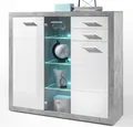 Produktbild: * * STONE Highboard Vitrine Sideboard Wohnzimmerschrank Weiß / Beton