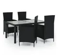 Produktbild: vidaXL Garten-Essgruppe 5-tlg. Garten-Essgruppe mit Kissen Poly Rattan Schwarz, (4-tlg)