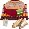 Produktbild: livasia Meditationsset L - Ø 38x15cm / Matte 50x50x4,5cm - Yogaset mit Kissen und Matte, Pouf, Yogamatte und Yogakissen mit Kapok handgefertigt, Bodenkissen Outdoor, Zafukissen (Orange)