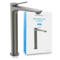 Produktbild: Bächlein Badarmatur Aldeya hoch in modernem Design, extra hoher Einhebelmischer für Aufsatzwaschbecken mit Montage-Set, Bad Wasserhahn Anthrazit